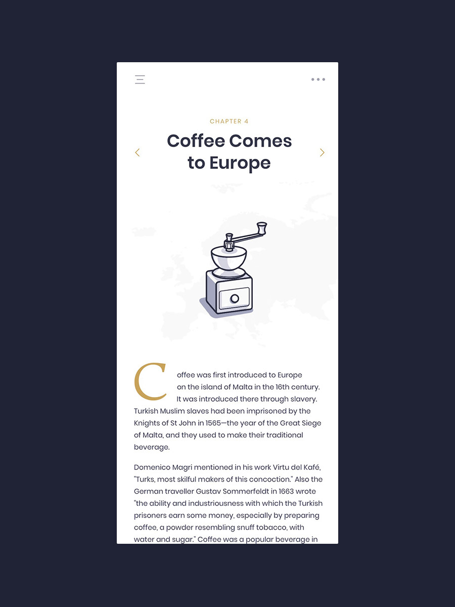 Barrrista app history of coffee screen