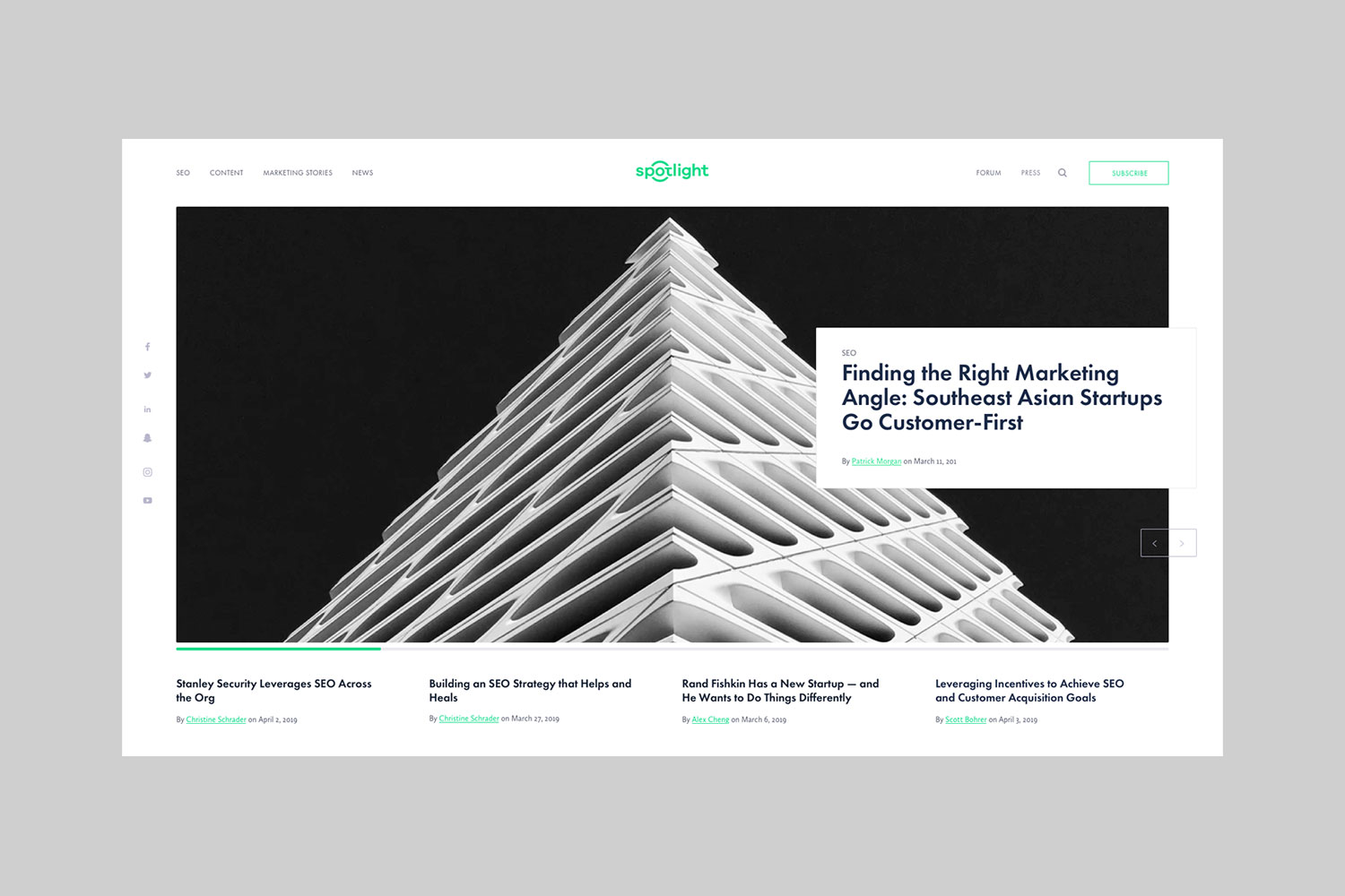 Spotlight blog homepage desktop screen design