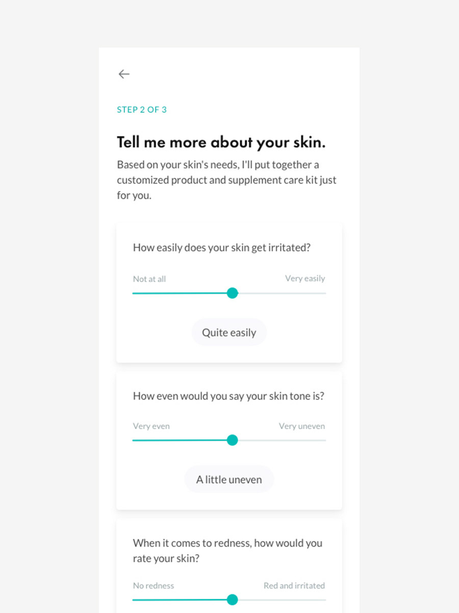 Lively app questionnaire screen step 2 about your skin